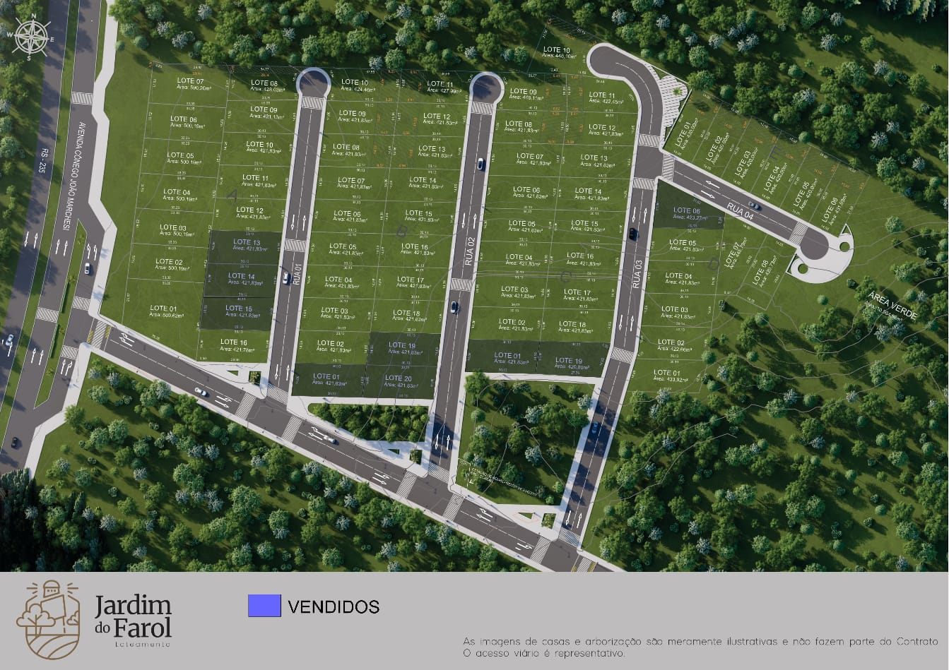 Mapa aereo do loteamento Jardim do Farol